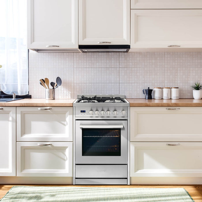 Cosmo 24-Inch 2.73 Cu. Ft. Single Oven Gas Range with 4 Burner Cooktop in Stainless Steel (COS-244AGC) Cosmo