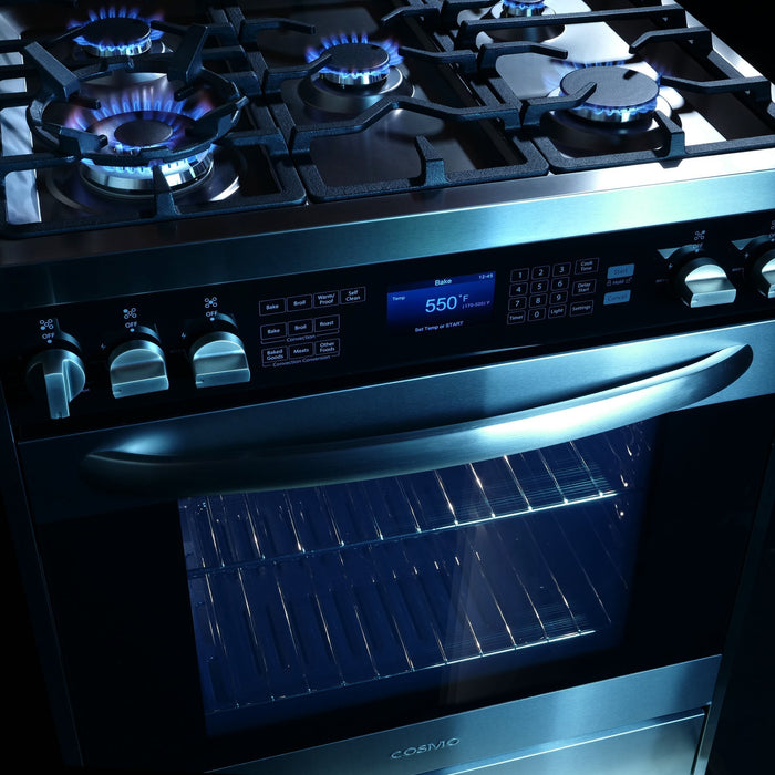 Cosmo 4-Piece Appliance Package - 30-Inch Dual Fuel Range, Wall Mount Range Hood, Dishwasher and Refrigerator in Stainless Steel (COS-4PKG-180) Cosmo