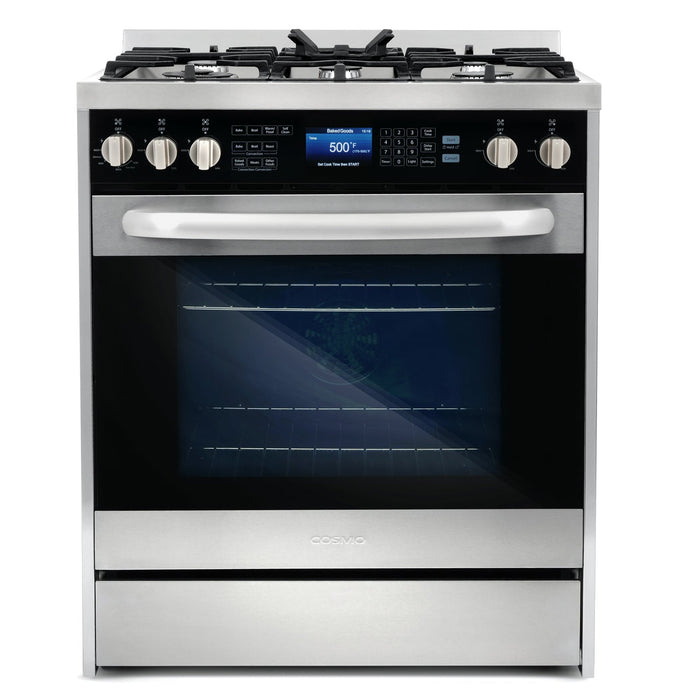 Cosmo 4-Piece Appliance Package - 30-Inch Dual Fuel Range, Under Cabinet Range Hood, Dishwasher and Refrigerator in Stainless Steel (COS-4PKG-035) Cosmo