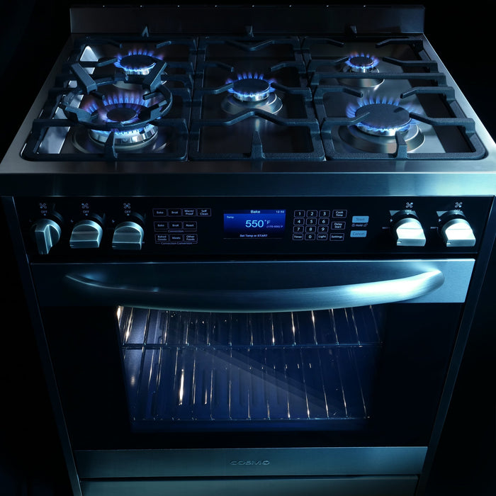 Cosmo 4-Piece Appliance Package - 30-Inch Dual Fuel Range, wall Mount Range Hood, Dishwasher and Refrigerator in Stainless Steel (COS-4PKG-037) Cosmo