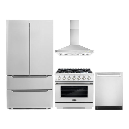 Cosmo 4 - Piece Appliance Package - 36-Inch Gas Range, Wall Mount Range Hood, Dishwasher, and Refrigerator in Stainless Steel (COS-4PKG-003) Cosmo