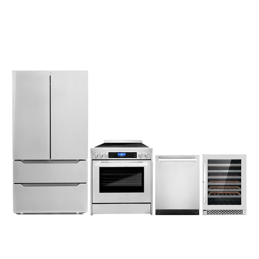 Cosmo 4-Piece Appliance Package - 30-Inch Single Oven Electric Range, Dishwasher, Refrigerator, and Wine Cooler in Stainless Steel (COS-4PKG-010) Cosmo
