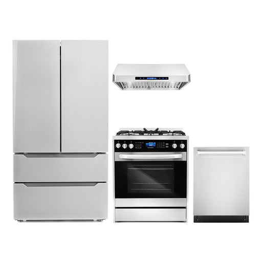 Cosmo 4 - Piece Appliance Package - 30-Inch Dual Fuel Range, Under Cabinet Range Hood Dishwasher and Refrigerator (COS-4PKG-014) Cosmo