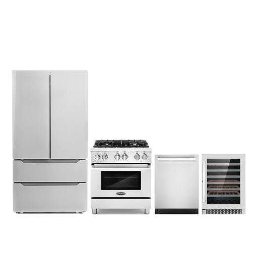 Cosmo 4-Piece Appliance Package - 30-Inch Dual Fuel Range, Dishwasher, Refrigerator and Wine Cooler in Stainless Steel (COS-4PKG-016) Cosmo