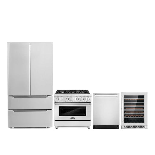 Cosmo 4-Piece Appliance Package - 36-Inch Dual Fuel Range, Dishwasher, Refrigerator and Wine Cooler in Stainless Steel (COS-4PKG-021) Cosmo