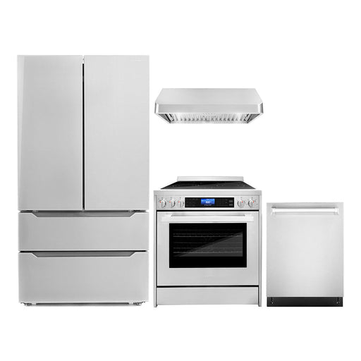 Cosmo 4-Piece Appliance Package - 30-Inch Single Oven Electric Range, Under Cabinet Range Hood, Dishwasher, and Refrigerator in Stainless Steel (COS-4PKG-029) Cosmo