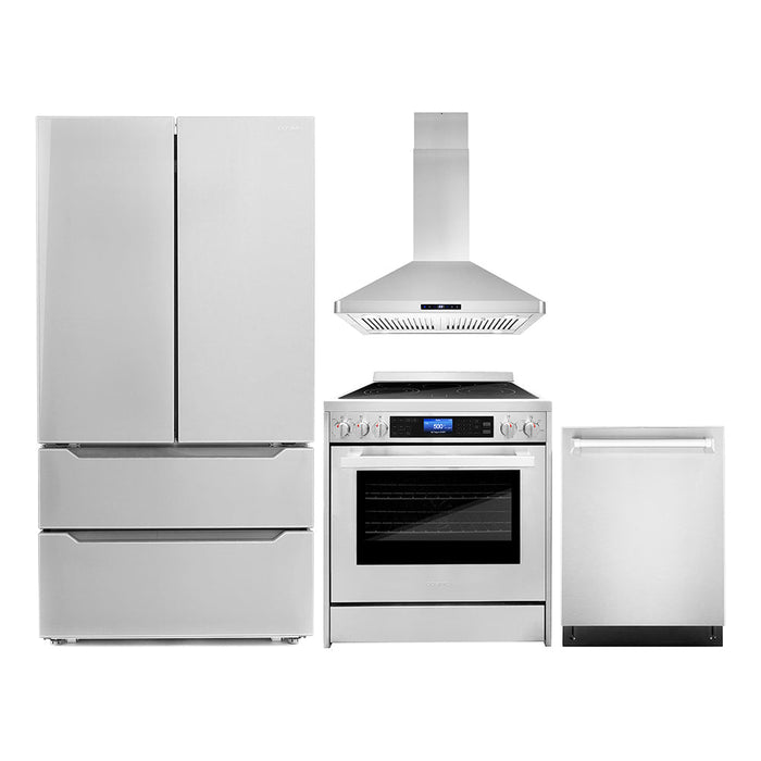 Cosmo 4-Piece Appliance Package - 30-Inch Single Oven Electric Range, Island Range Hood, Dishwasher, and Refrigerator in Stainless Steel (COS-4PKG-034) Cosmo