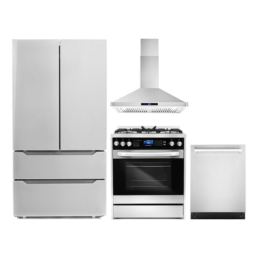 Cosmo 4-Piece Appliance Package - 30-Inch Dual Fuel Range, wall Mount Range Hood, Dishwasher and Refrigerator in Stainless Steel (COS-4PKG-037) Cosmo