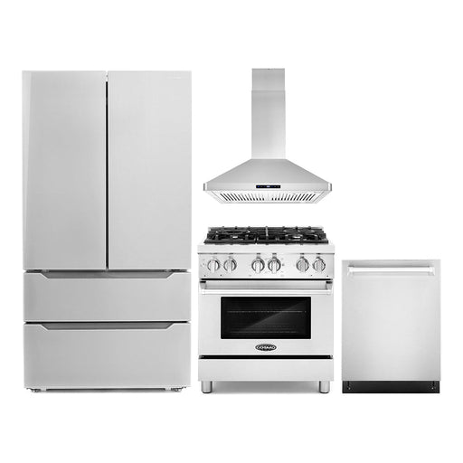 Cosmo 4-Piece Appliance Package - 30-Inch Dual Fuel Range, Island Range Hood, Dishwasher and Refrigerator in Stainless Steel (COS-4PKG-046) Cosmo