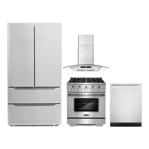 Cosmo 4-Piece Appliance Package - 30-Inch Gas Range, Wall Mount Range Hood, Dishwasher and Refrigerator in Stainless Steel (COS-4PKG-050) Cosmo