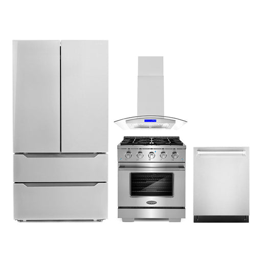 Cosmo 4-Piece Appliance Package - 30-Inch Gas Range, Island Range Hood, Dishwasher, and Refrigerator in Stainless Steel (COS-4PKG-051) Cosmo