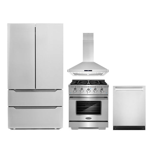 Cosmo 4-Piece Appliance Package - 30-Inch Gas Range, Island Range Hood, Dishwasher, and Refrigerator in Stainless Steel (COS-4PKG-052) Cosmo
