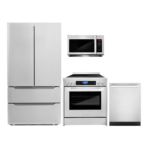 Cosmo 4-Piece Appliance Package - 30-Inch Single Oven Electric Range, Over-the-Range Microwave, Dishwasher, and Refrigerator in Stainless Steel (COS-4PKG-083) Cosmo