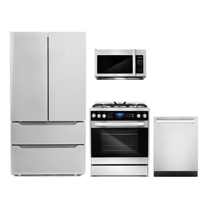 Cosmo 4-Piece Appliance Package - 30-Inch Dual Fuel Range, Over-the-Range Microwave, Dishwasher and Refrigerator in Stainless Steel (COS-4PKG-084) Cosmo