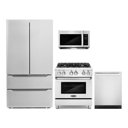 Cosmo 4-Piece Appliance Package - 30-Inch Dual Fuel Range, Over-the-Range Microwave, Dishwasher and Refrigerator in Stainless Steel (COS-4PKG-085) Cosmo