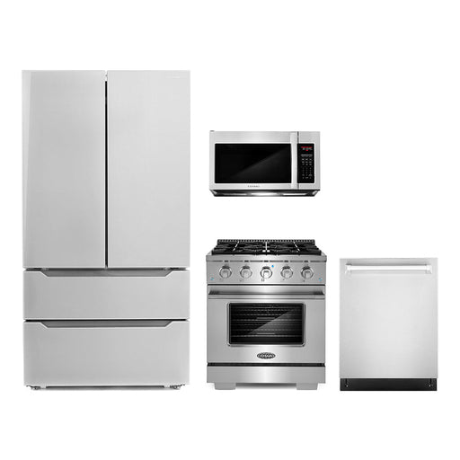 Cosmo 4-Piece Appliance Package - 30-Inch Gas Range, Over-the-Range Microwave, Dishwasher and Refrigerator in Stainless Steel (COS-4PKG-086) Cosmo