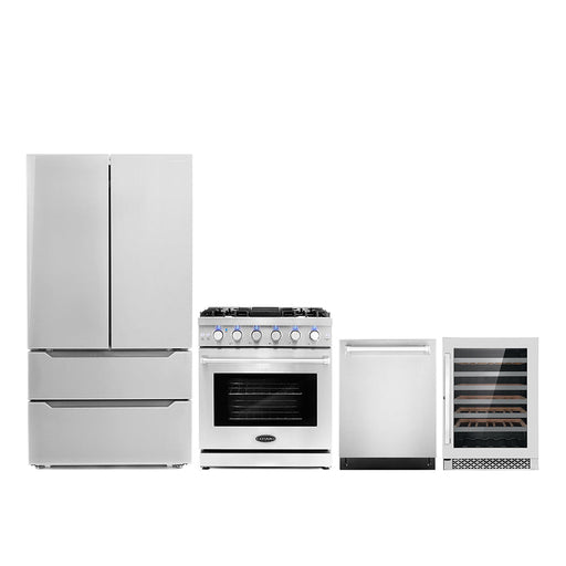 Cosmo 4-Piece Appliance Package - 30-Inch Gas Range, Dishwasher, Refrigerator and Wine Cooler in Stainless Steel (COS-4PKG-087) Cosmo