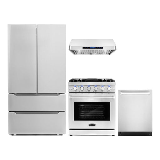 Cosmo 4-Piece Appliance Package - 30-Inch Gas Range, Under Cabinet Range Hood, Refrigerator and Wine Cooler in Stainless Steel (COS-4PKG-089) Cosmo