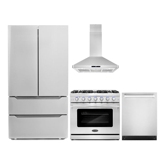 Cosmo 4 - Piece Appliance Package - 36-Inch Gas Range, Island Range Hood, Dishwasher and Refrigerator in Stainless Steel (COS-4PKG-120) Cosmo