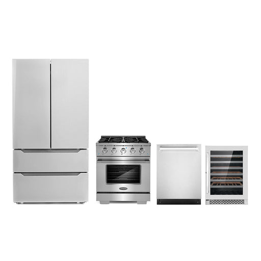 Cosmo 4 - Piece Appliance Package - 30-Inch Gas Range, Dishwasher, Refrigerator and Wine Cooler in Stainless Steel (COS-4PKG-124) Cosmo
