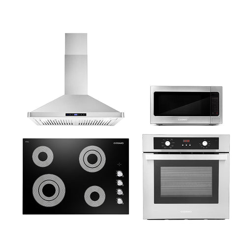 Cosmo 4 - Piece Appliance Package - 30-Inch Electric Cooktop, Wall Mount Range Hood, Wall Oven, and 24.4-Inch Microwave (COS-4PKG-134) Cosmo