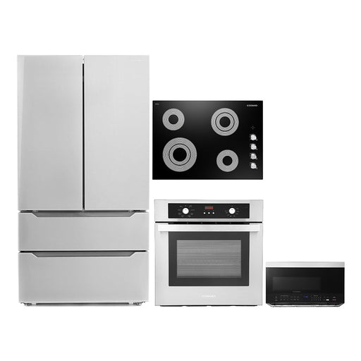 Cosmo 4-Piece Appliance Package - 30-Inch Electric Cooktop, Refrigerator, Wall Oven and Microwave Oven in Stainless Steel (COS-4PKG-142) Cosmo