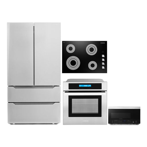 Cosmo 4-Piece Appliance Package - 30-Inch Electric Cooktop, Refrigerator, Wall Oven and Microwave Oven in Stainless Steel (COS-4PKG-144) Cosmo