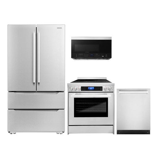Cosmo 4-Piece Appliance Package - 30-Inch Single Oven Electric Range, Dishwasher, Refrigerator and Over-the-Range Microwave in Stainless Steel (COS-4PKG-146) Cosmo