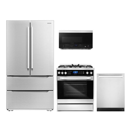 Cosmo 4-Piece Appliance Package - 30-Inch Dual Fuel Range, Dishwasher, Refrigerator and Over-the-Range Microwave in Stainless Steel (COS-4PKG-147) Cosmo