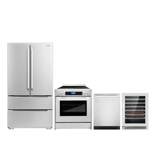 Cosmo 4-Piece Appliance Package - 30-Inch Electric Range, Dishwasher, Refrigerator and Wine Cooler in Stainless Steel (COS-4PKG-155) Cosmo