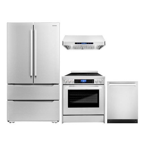 Cosmo 4-Piece Appliance Package - 30-Inch Single Oven Electric Range, Under Cabinet Range Hood, Dishwasher and Refrigerator in Stainless Steel (COS-4PKG-156) Cosmo
