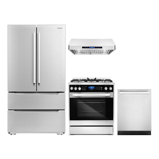 Cosmo 4-Piece Appliance Package - 30-Inch Dual Fuel Range, Under Cabinet Range Hood, Dishwasher and Refrigerator in Stainless Steel (COS-4PKG-159) Cosmo