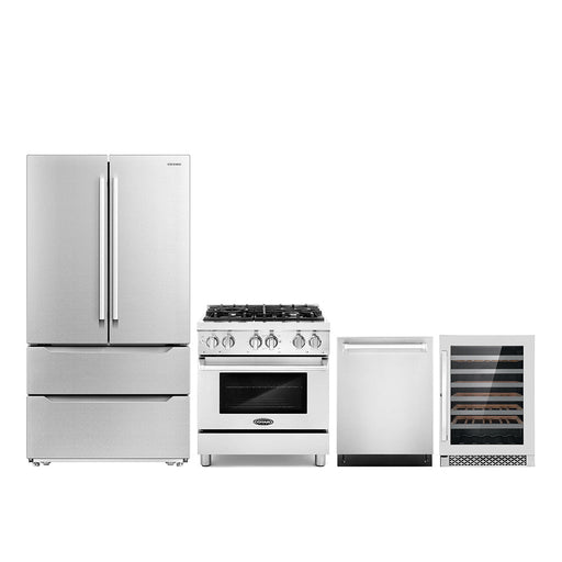 Cosmo 4-Piece Appliance Package - 30-Inch Dual Fuel Range, Dishwasher, Refrigerator and Wine Cooler in Stainless Steel (COS-4PKG-161) Cosmo