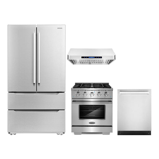 Cosmo 4-Piece Appliance Package - 30-Inch Gas Range, Under Cabinet Range Hood, Dishwasher and Refrigerator in Stainless Steel (COS-4PKG-163) Cosmo