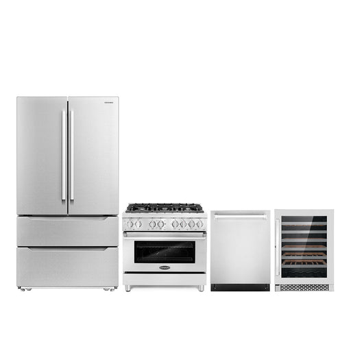 Cosmo 4 - Piece Appliance Package - 36-Inch Dual Fuel Range, Dishwasher, Refrigerator and Wine Cooler in Stainless Steel (COS-4PKG-166) Cosmo