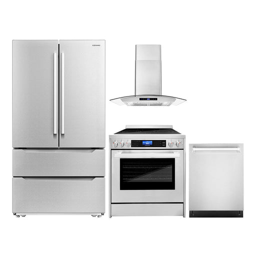 Cosmo 4-Piece Appliance Package - 30-Inch Single Oven Electric Range, Wall Mount Range Hood, Dishwasher and Refrigerator (COS-4PKG-176) Cosmo