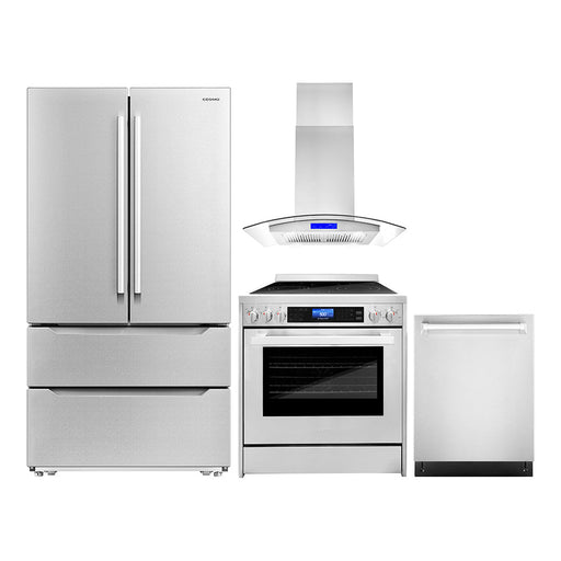 Cosmo 4-Piece Appliance Package - 30-Inch Single Oven Electric Range, Island Range Hood, Dishwasher and Refrigerator in Stainless Steel (COS-4PKG-177) Cosmo