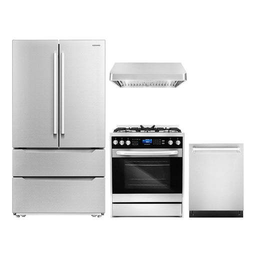 Cosmo 4-Piece Appliance Package - 30-Inch Dual Fuel Range, Under Cabinet Range Hood, Dishwasher and Refrigerator in Stainless Steel (COS-4PKG-179) Cosmo