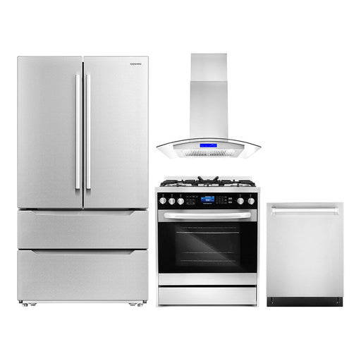 Cosmo 4-Piece Appliance Package - 30-Inch Dual Fuel Range, Island Range Hood, Dishwasher and Refrigerator in Stainless Steel (COS-4PKG-183) Cosmo