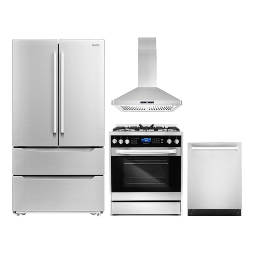 Cosmo 4-Piece Appliance Package - 30-Inch Dual Fuel Range, Island Range Hood, Dishwasher and Refrigerator in Stainless Steel (COS-4PKG-184) Cosmo