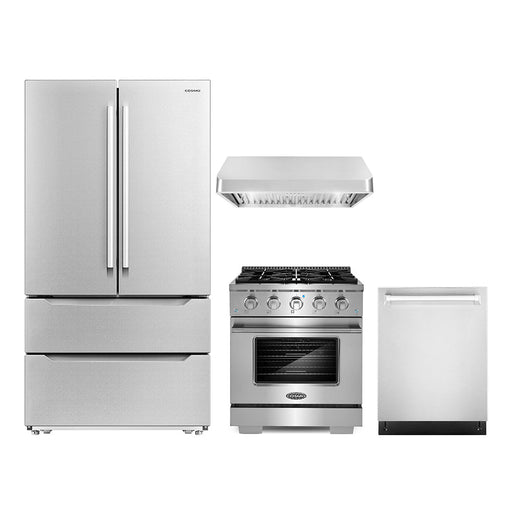 Cosmo 4-Piece Appliance Package - 30-Inch Gas Range, Under Cabinet Range Hood, Dishwasher and Refrigerator in Stainless Steel (COS-4PKG-191) Cosmo