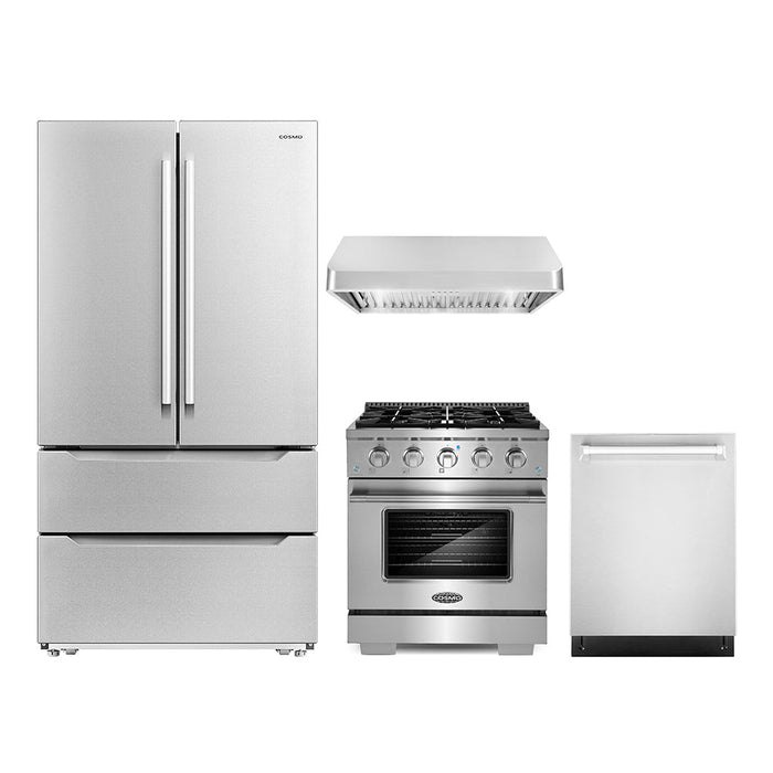 Cosmo 4-Piece Appliance Package - 30-Inch Gas Range, Under Cabinet Range Hood, Dishwasher and Refrigerator in Stainless Steel (COS-4PKG-191) Cosmo