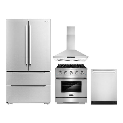 Cosmo 4-Piece Appliance Package - 30-Inch Gas Range, Wall Mount Range Hood, Dishwasher and Refrigerator in Stainless Steel (COS-4PKG-193) Cosmo
