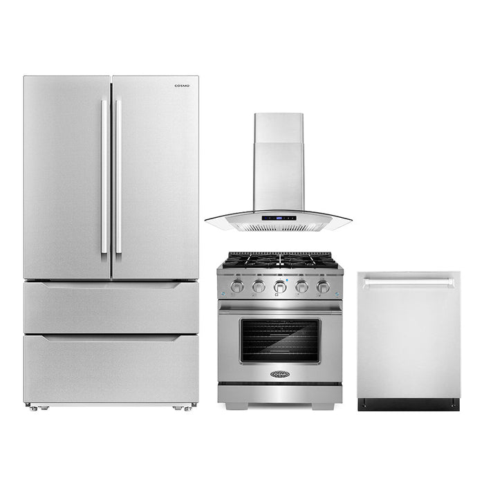 Cosmo 4-Piece Appliance Package - 30-Inch Gas Range, Wall Mount Range Hood, Dishwasher and Refrigerator in Stainless Steel (COS-4PKG-194) Cosmo