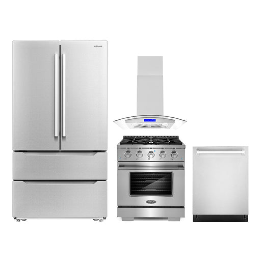 Cosmo 4-Piece Appliance Package - 30-Inch Gas Range, Wall Mount Range Hood, Dishwasher and Refrigerator in Stainless Steel (COS-4PKG-195) Cosmo