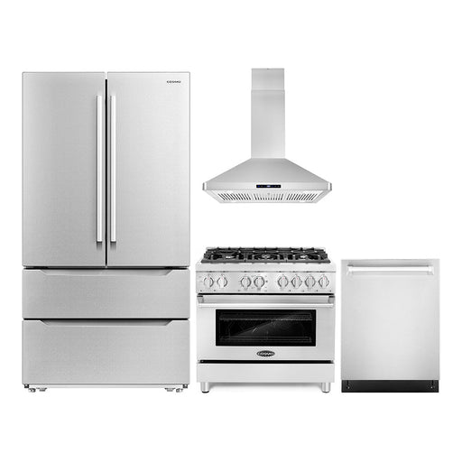 Cosmo 4-Piece Appliance Package - 36-Inch Dual Fuel Range, Island Range Hood, Dishwasher and Refrigerator in Stainless Steel (COS-4PKG-208) Cosmo
