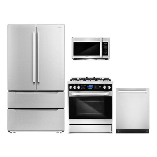 Cosmo 4-Piece Appliance Package - 30-Inch Dual Fuel Range, Dishwasher, Refrigerator and Over-the-Range Microwave in Stainless Steel (COS-4PKG-228) Cosmo