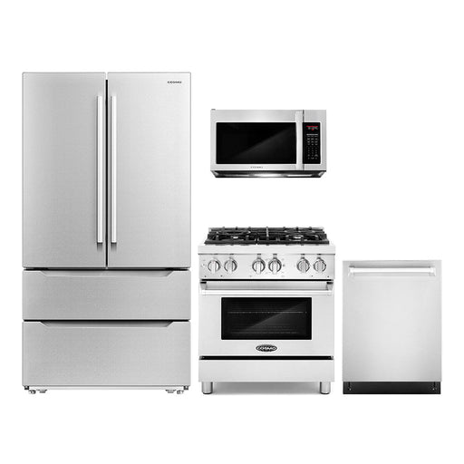 Cosmo 4-Piece Appliance Package - 30-Inch Dual Fuel Range, Dishwasher, Refrigerator and Over-the-Range Microwave in Stainless Steel (COS-4PKG-229) Cosmo