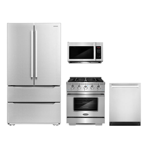 Cosmo 4-Piece Appliance Package - 30-Inch Gas Range, Dishwasher, Refrigerator and Over-the-Range Microwave in Stainless Steel (COS-4PKG-230) Cosmo
