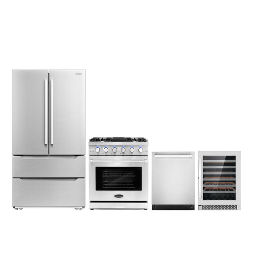 Cosmo 4-Piece Appliance Package - 30-Inch Gas Range, Dishwasher, Refrigerator and Wine Refrigerator in Stainless Steel (COS-4PKG-231) Cosmo